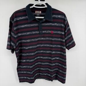 Vintage Y2K Skate Streetwear Tony Hawk Polo Shirt Mens Medium Striped Black Red